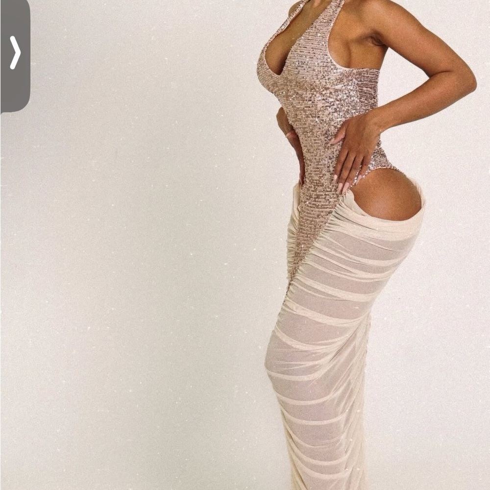 Elegant Beige Sequin Dress